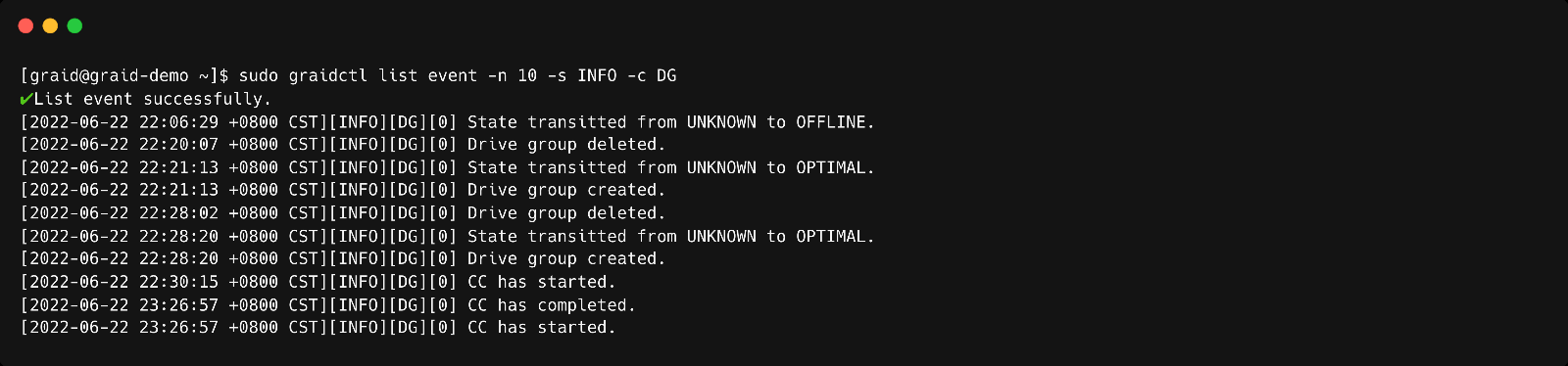 List Events Output