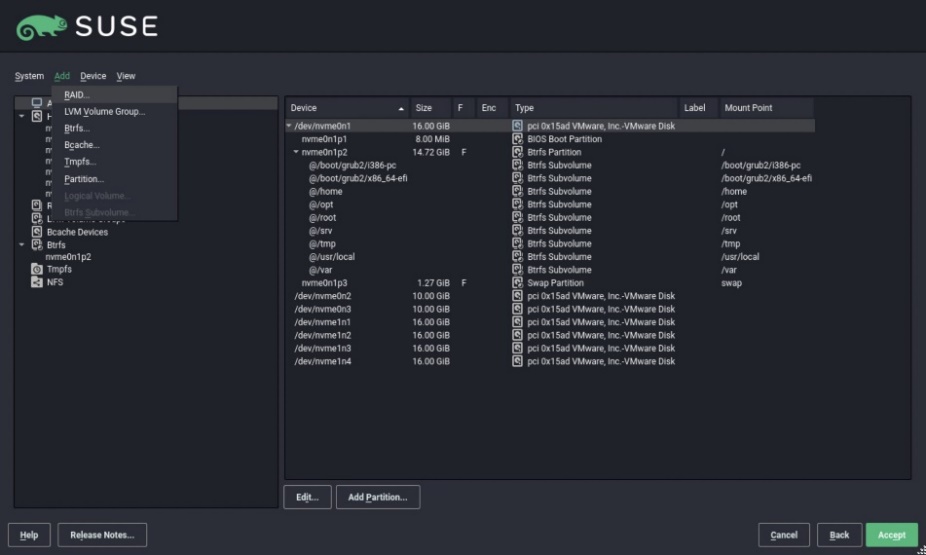 SLES Add RAID Menu